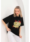 Unisex Baskılı Oversize T-Shirt - Siyah