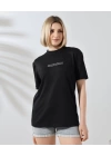 Unisex Bisiklet Yaka Baskılı Slim Fit T-Shirt - Siyah