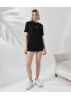 Unisex Bisiklet Yaka Baskılı Slim Fit T-Shirt - Siyah