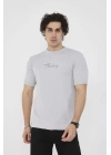 Unisex Bisiklet Yaka Slim fit T-Shirt- Boyalı Gri