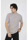 Unisex Bisiklet Yaka Slim fit T-Shirt- Boyalı Gri