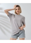 Unisex Bisiklet Yaka Slim Fit T-Shirt - Boyalı Gri