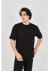 Unisex Jakar Kumaş Rahat Kol T-Shirt - Siyah