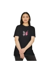 Unisex Kadın Bisiklet Yaka Baskılı T-Shirt - Siyah