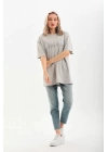 Unisex Taş Desenli Oversize T-Shirt - Gri