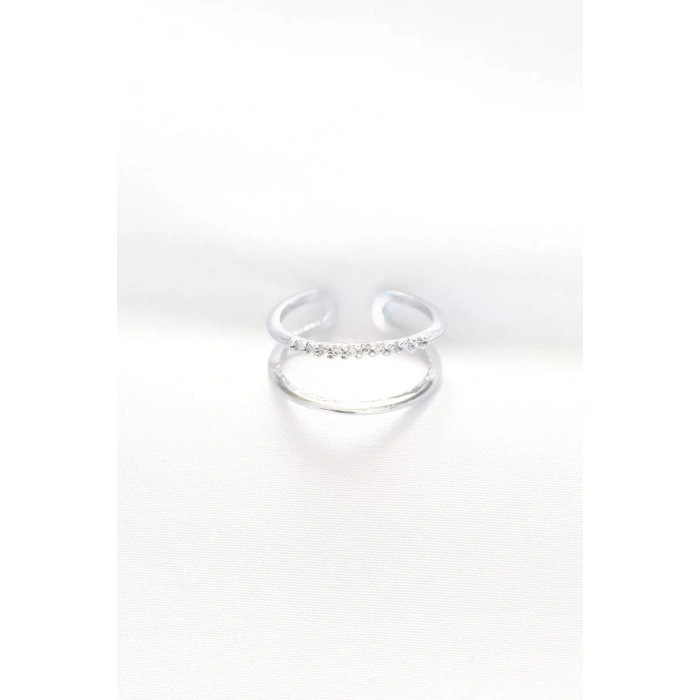 2li Görünümlü Su Yolu Tasarımlı Silver Renk Ayarlanabilir Yüzük