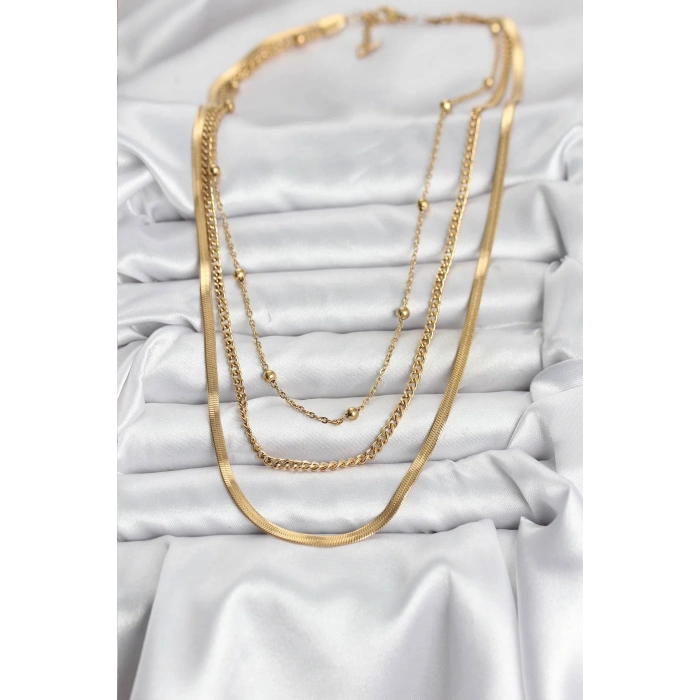 316L Çelik Gold Renk 3lü Kadın Kolye