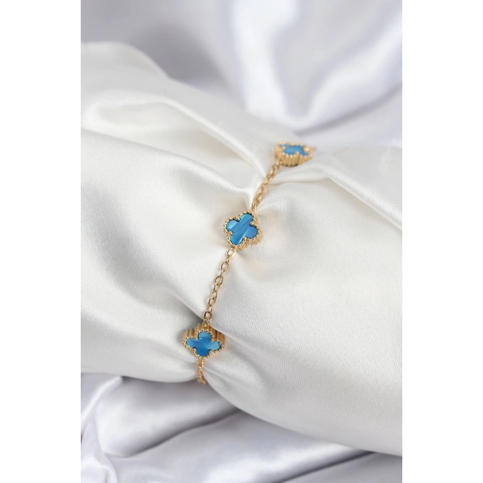 316L Çelik Gold Renk Buz Mavisi Baby Boy Yonca Kadın Bileklik