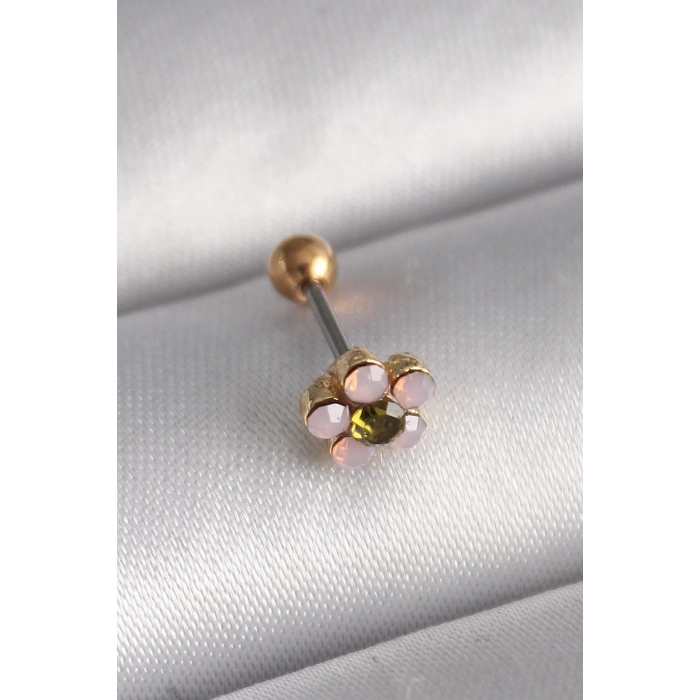 316L Çelik Gold Renk Zirkon Taşlı Çiçek Tragus Piercing