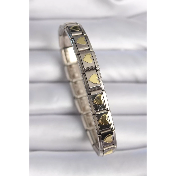 316L Çelik Gümüş Renk Gold Kalp İşleme Nomination Charm Bileklik