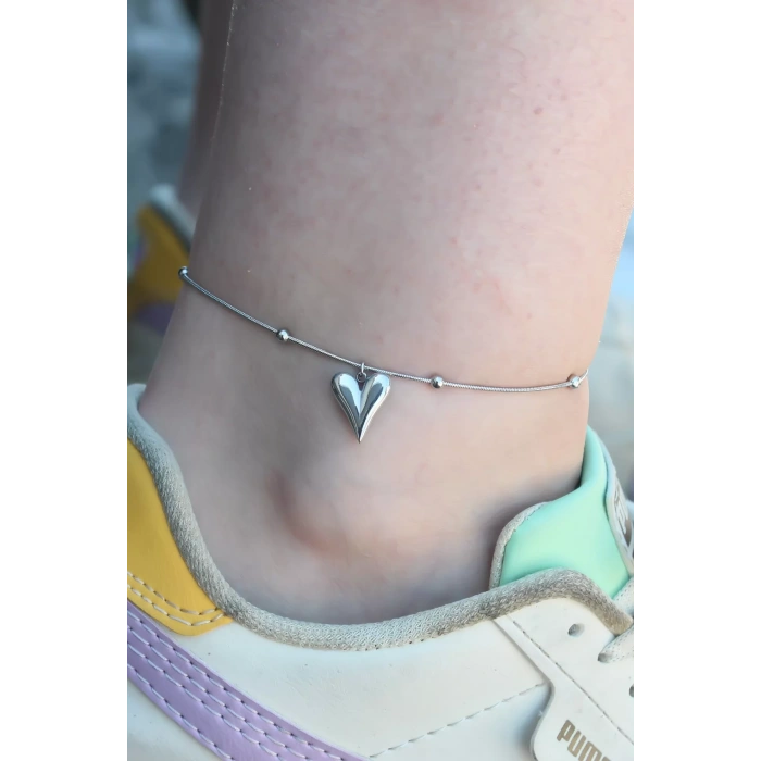 316L Çelik Gümüş Renk Kalp Figür Kadın Halhal