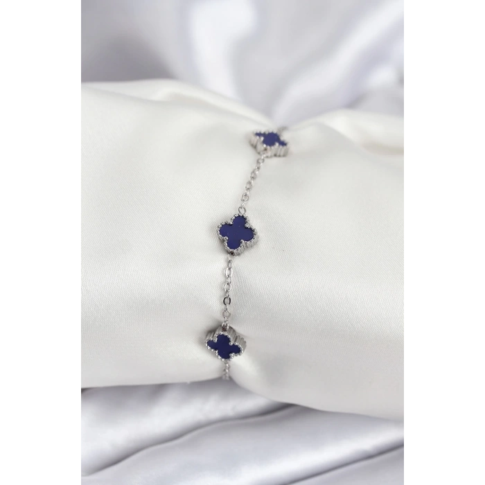 316L Çelik Gümüş Renk Lacivert Baby Boy Yonca Kadın Bileklik