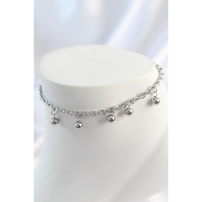 316L Çelik Gümüş Renk Sallantı Topçuk Zincir Model Kadın Halhal