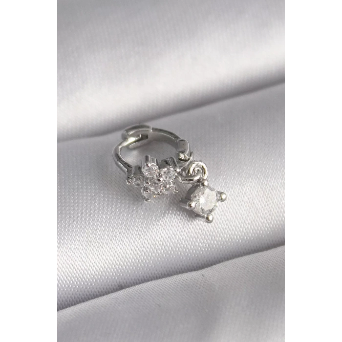 316L Çelik Gümüş Renk Zirkon Taşlı Çiçek Model Sallantı Detay Tragus Piercing