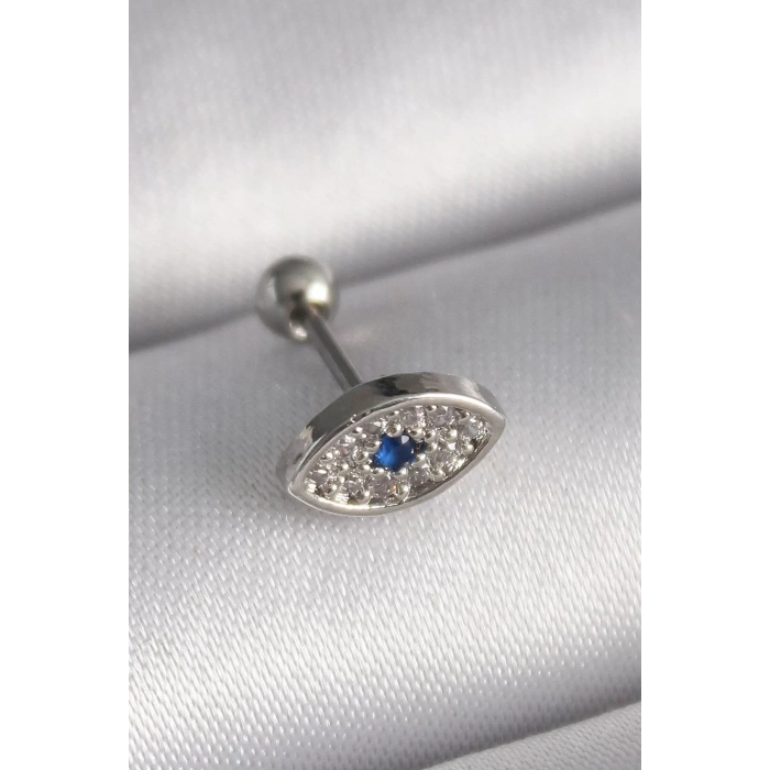 316L Çelik Gümüş Renk Zirkon Taşlı Göz Tragus Piercing