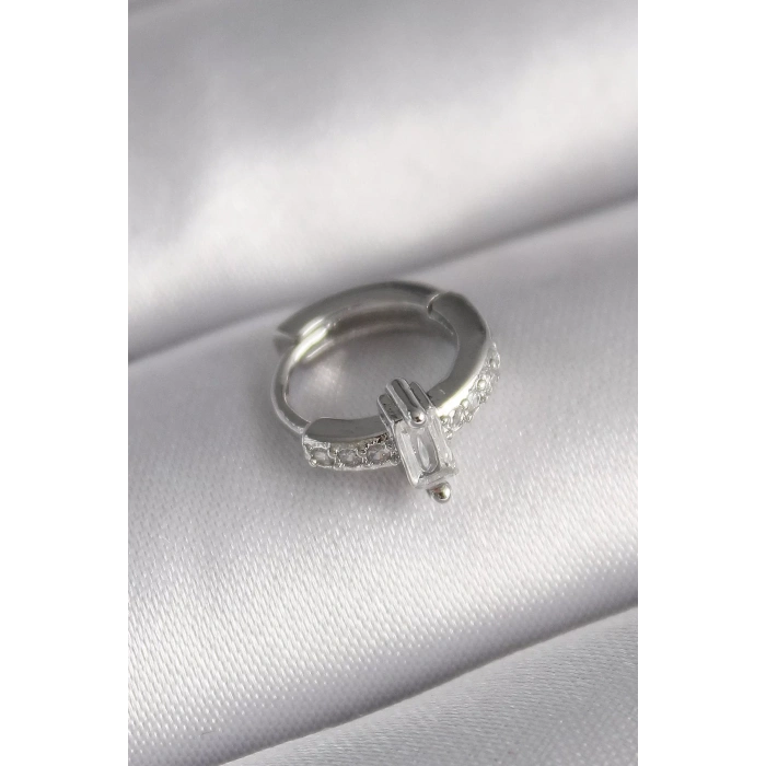 316L Çelik Gümüş Renk Zirkon Taşlı Tragus Piercing