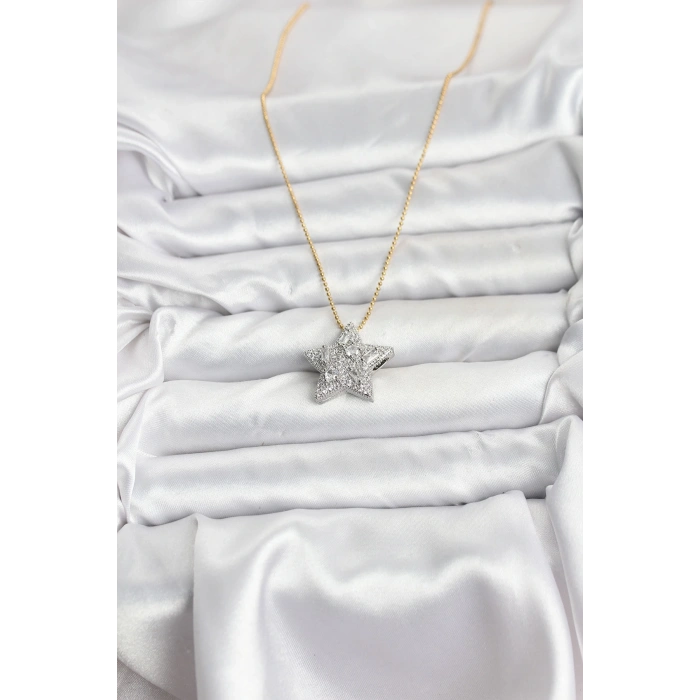 316L Çelik Zincir Gold Renk Zincirli Gümüş Yıldız Model Kadın Kolye
