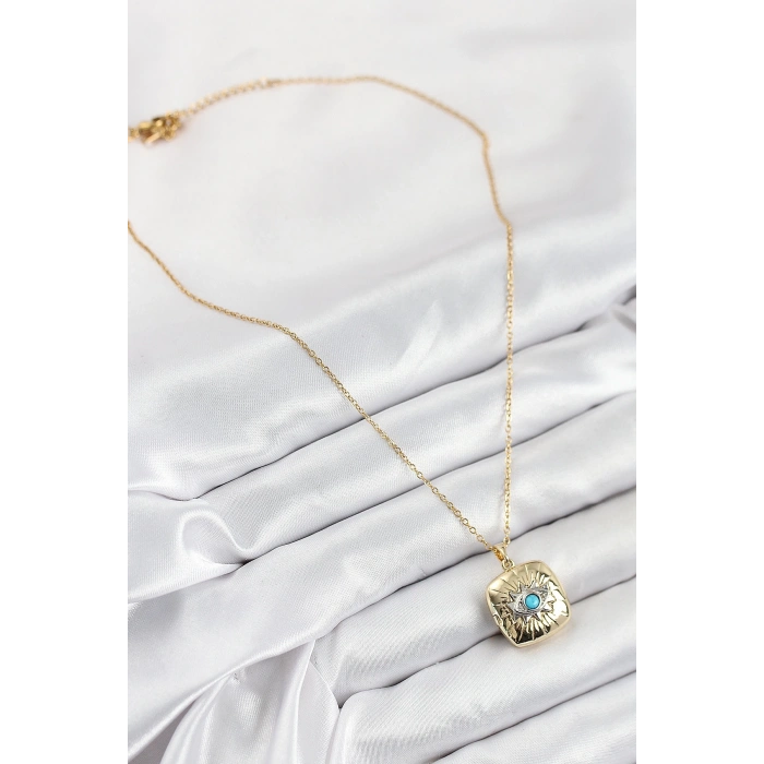 316L Çelik Zirkon Taşlı Açılabilr Kapaklı Göz Model Gold Renk Kadın Kolye