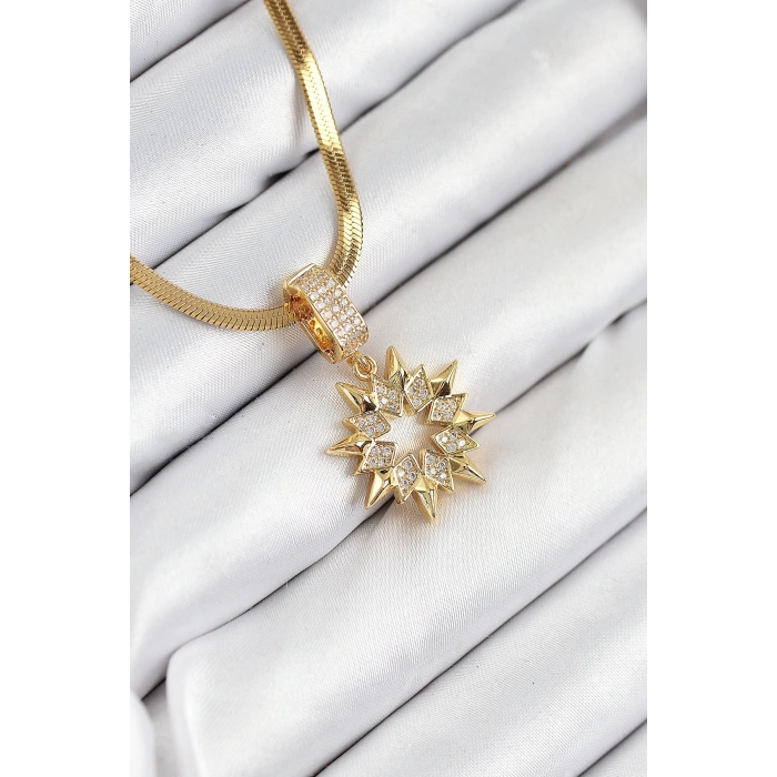 316L Çelik Zirkon Taşlı Yıldız Model Gold Renk Kadın Kolye