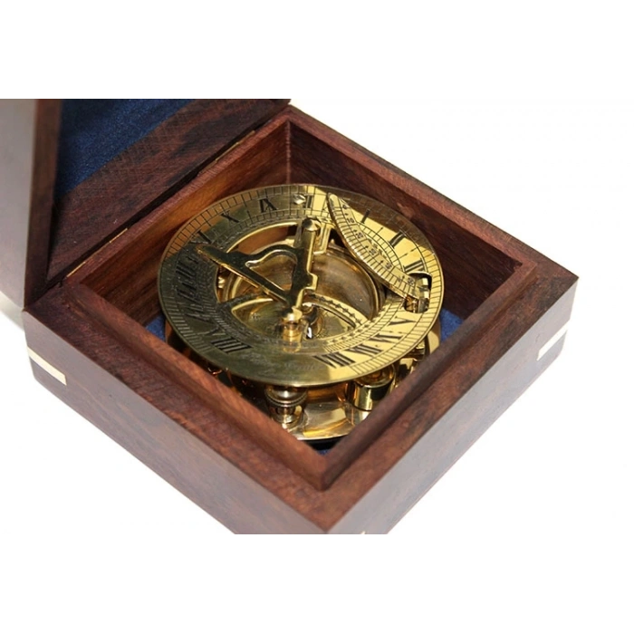 Ahşap Kutulu Pirinç Güneş Saati Ve Pusula Modeli 2213