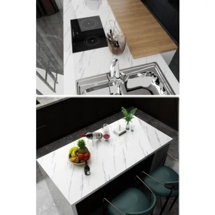 Beyaz Mermer Desenli Yapışkanlı Tezgah Folyosu (3 Mt.x 60 Cm)