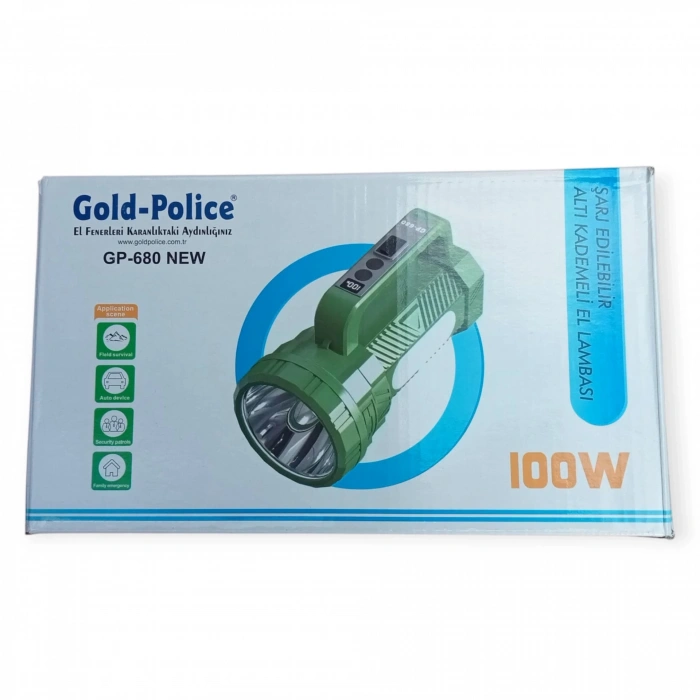 Gold Police Gp-680 Şarjlı El Feneri Projektör 100 Watt