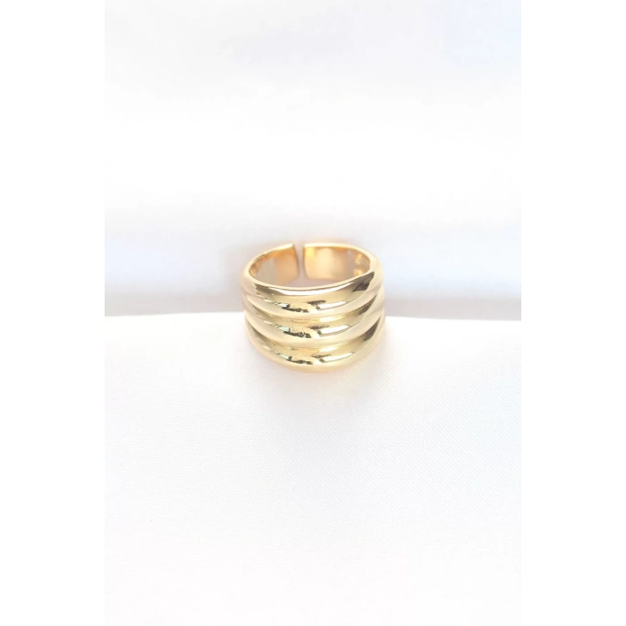 Gold Renk Ayarlanabilir Çizgili Bombe Yüzük