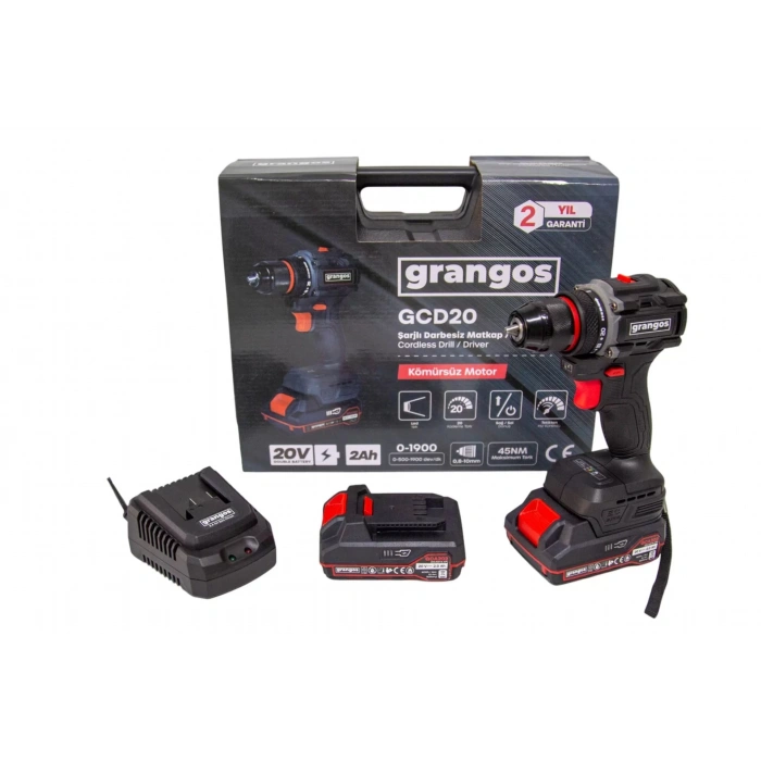Grangos GCD20-T2 20V 2 Ah Çift Akülü Darbesiz Matkap Vidalama