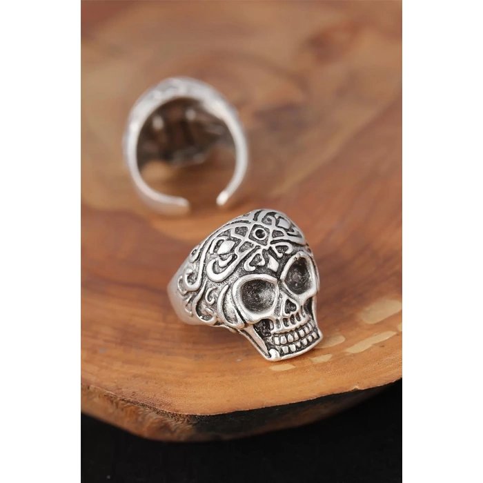 Kuru Kafalı Gümüş Renk Erkek Yüzük