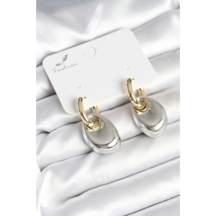 Pirinç Damla Model Gümüş Gold Renk Kadın Küpe