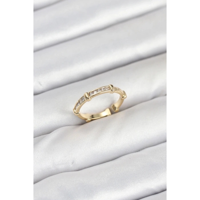 Pirinç Gold Renk Kemik Model Zirkon Taşlı Kadın Yüzük