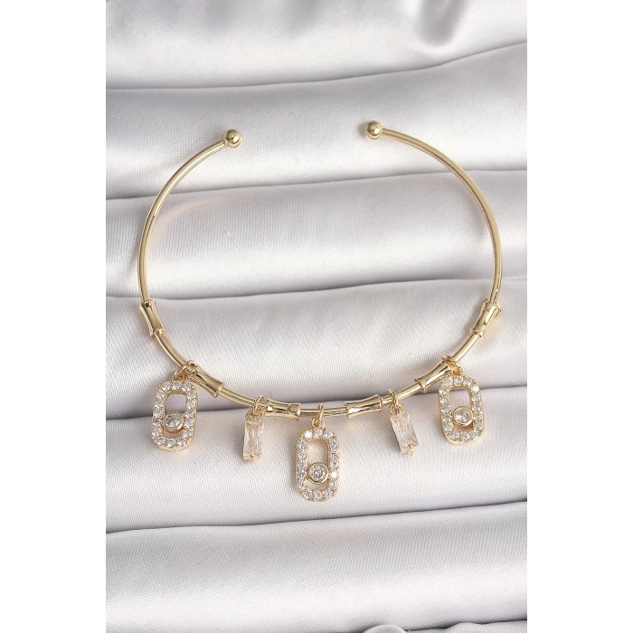 Pirinç Gold Renk Sallantı Zirkon Taşlı Messika Figür Charm Kadın Bileklik