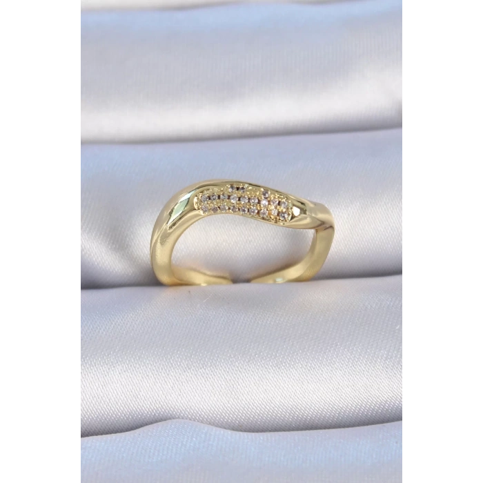 Pirinç Gold Renk Zirkon Taşlı Kadın Yüzük