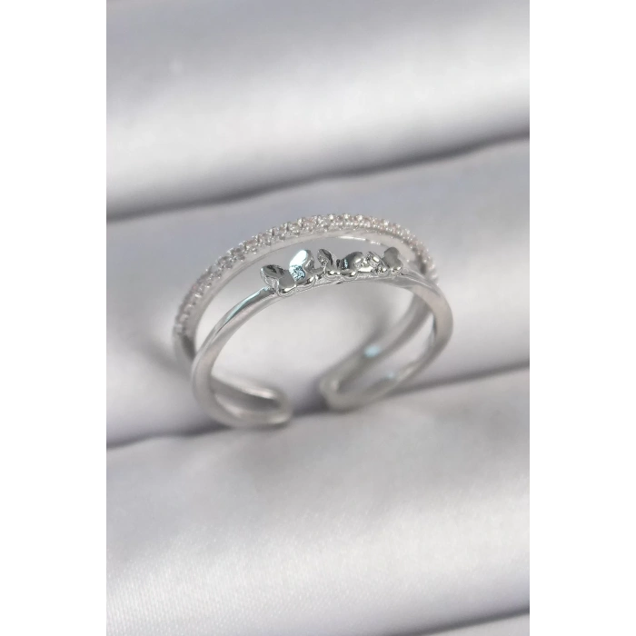 Pirinç Gümüş Renk 2Li Zirkon Taş Detaylı Kelebek Figür Ayarlanabilir Model Kadın Yüzük