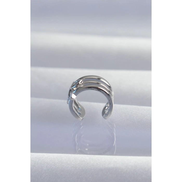 Pirinç Gümüş Renk Yonca Earcuff Küpe