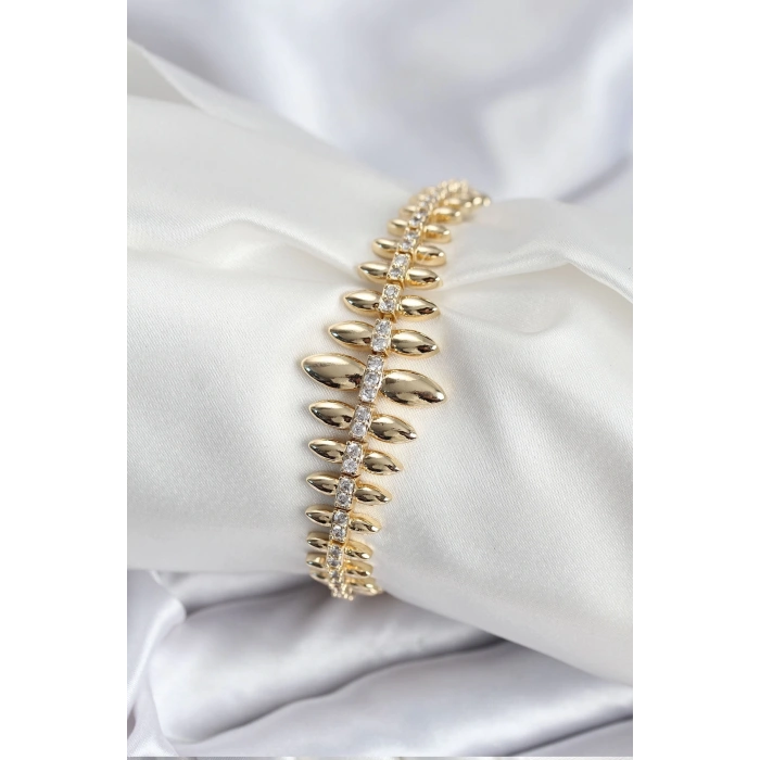 Pirinç VIP Seri Gold Renk Sıralı Damla Model Kadın Bileklik