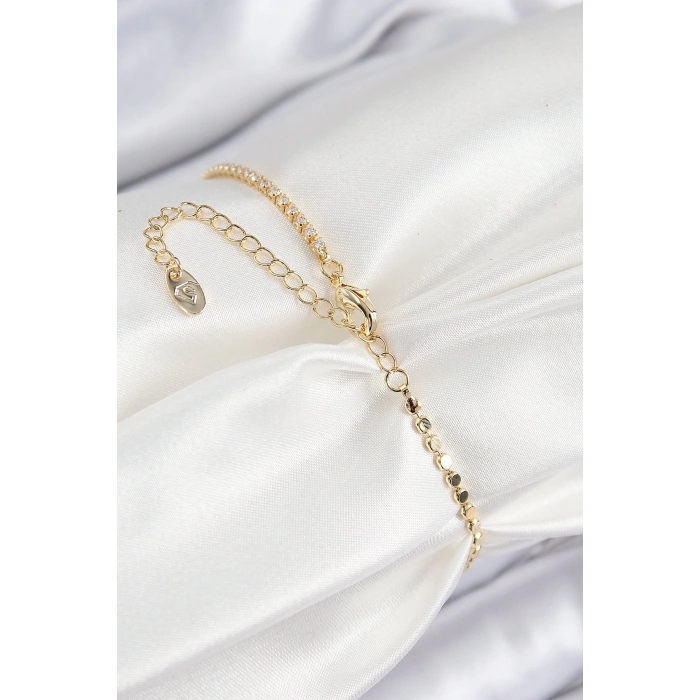 Pirinç Zirkon Taşlı Arı Model Ezme Zincir Gold Renk Kadın Bileklik