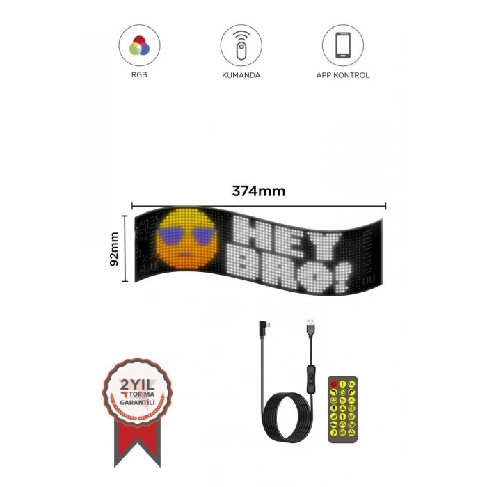 Rp937 Led Matrix Panel 16x64cm Telefon Kontrollü Kayar Led Animasyon Aydınlatma