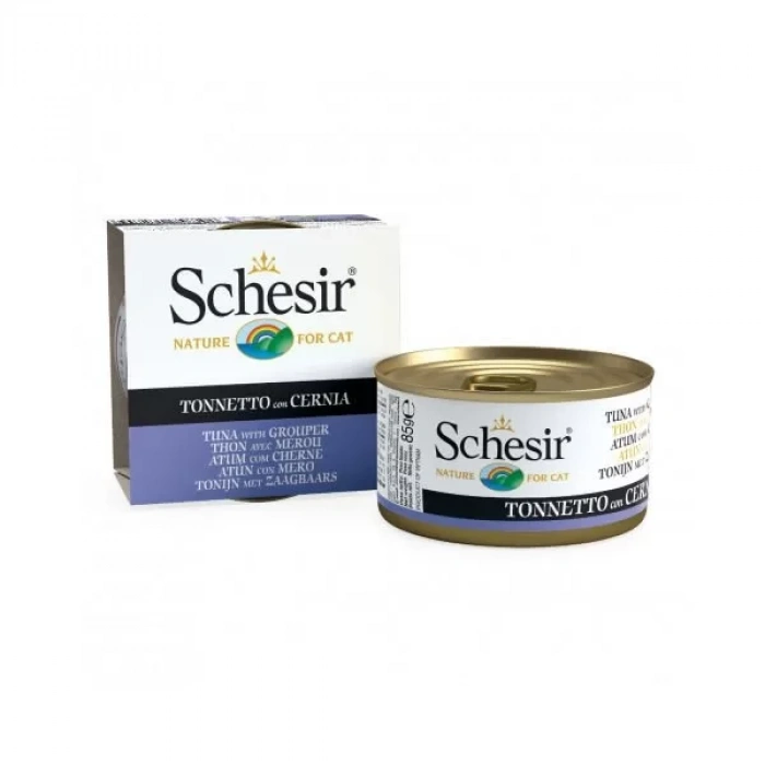 Schesir Ton Balıklı ve Orfoz Balıklı Jöleli Konserve Yetişkin Kedi Maması 85 Gr