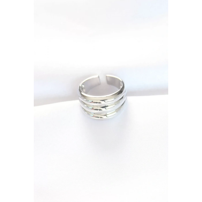 Silver Renk Ayarlanabilir Çizgili Bombe Yüzük