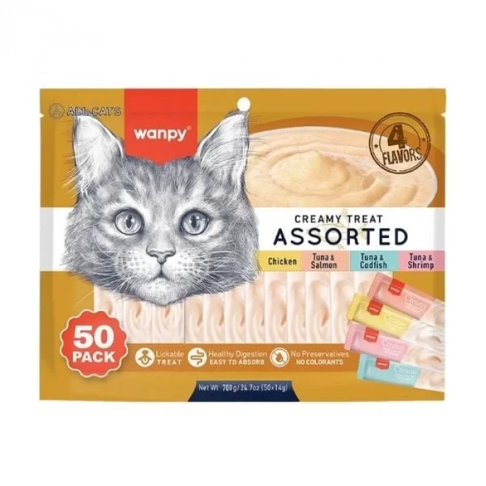 Wanpy Karışık 4 Lezzetli Sıvı Kedi Ödül Maması 50 Adet 14 Gr