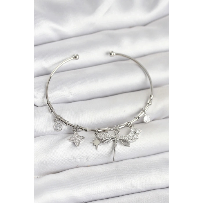 Yusufçuk Charmlı Gümüş Renk Pirinç Kadın Bileklik