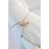 316L Çelik Gold Renk Pembe Zirkon Taşlı Kanatlı Kalp Model Şahmeran