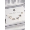 316L Çelik Gold Renk Zirkon Taşlı Kalp Model Kadın Küpe Seti