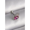 316L Çelik Gümüş Renk Pembe Mineli Kalp Zirkon Taş Detaylı Taç Tragus Piercing