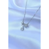 316L Çelik Zincirli Gümüş Renk Zirkon Taşlı Damla Detay Fiyonk Model Kolye