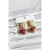 Pirinç Gold Bordo Renk Vintage Kadın Küpe