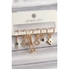 Pirinç Gold Renk Çoklu Figür Kadın Küpe Seti