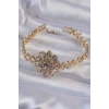 Pirinç Gold Renk İri Zirkon Taşlı Çiçek Figürlü Bileklik