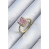 Pirinç Gold Renk Pembe Zirkon Taşlı Kadın Yüzük